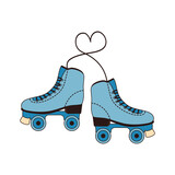 Vintage rollerskates with lacing heart. Sport and disco. Retro fashion style 80s