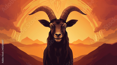 Portrait photo of a goat on a sunset background created with generative ai © Grafigator
