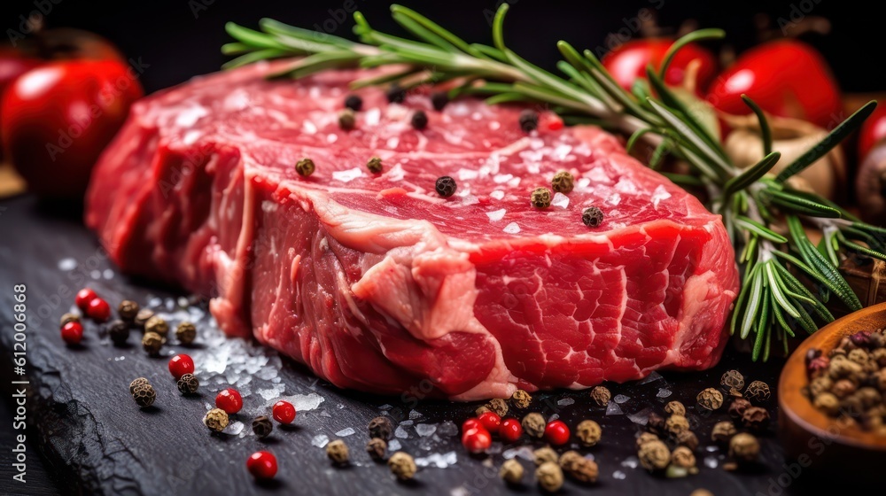 raw beef steak  with black background
