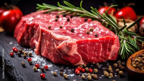 raw beef steak with black background