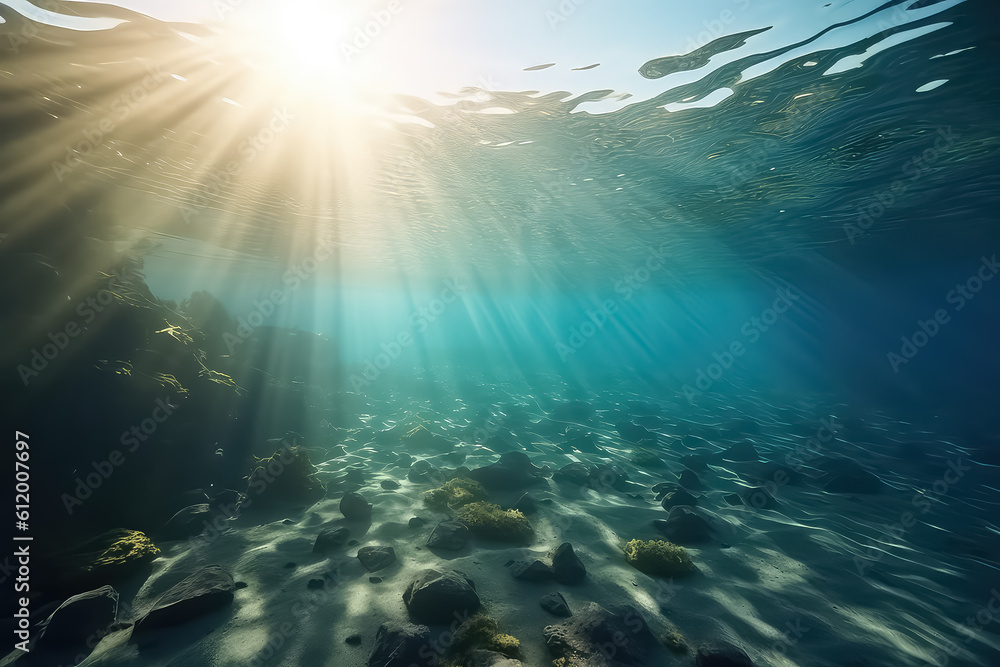 Fototapeta premium underwater scene coral reef, world ocean wildlife landscape Maldives, AI