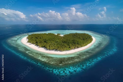 Drone photo Maldivian island in the shape of heart  AI