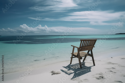 Chair on the Maldives beach near the sea  summer holiday and vacation concept for tourism  AI