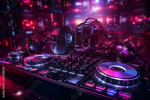 dj setup at a nightclub. generative AI illustration.