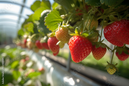 greenhouse strawberry production created with Generative AI technology