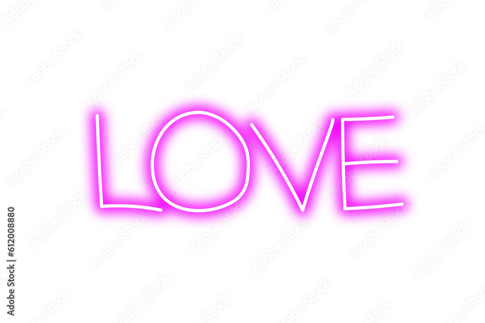 Pink neon love word on transparent background Pink neon love word on transparent background