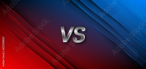 Versus between red and blue on dark background. Background concept for gaming and other competitions with empty space for design. Letter VS for a two-team match.
