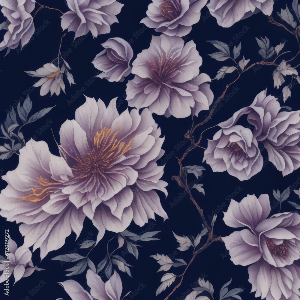 Sakura blossom leaf watercolor on the blue navy background theme pattern flat illustration for scarf production Sakura blossom leaf watercolor on the blue navy background theme pattern flat illustration for scarf production