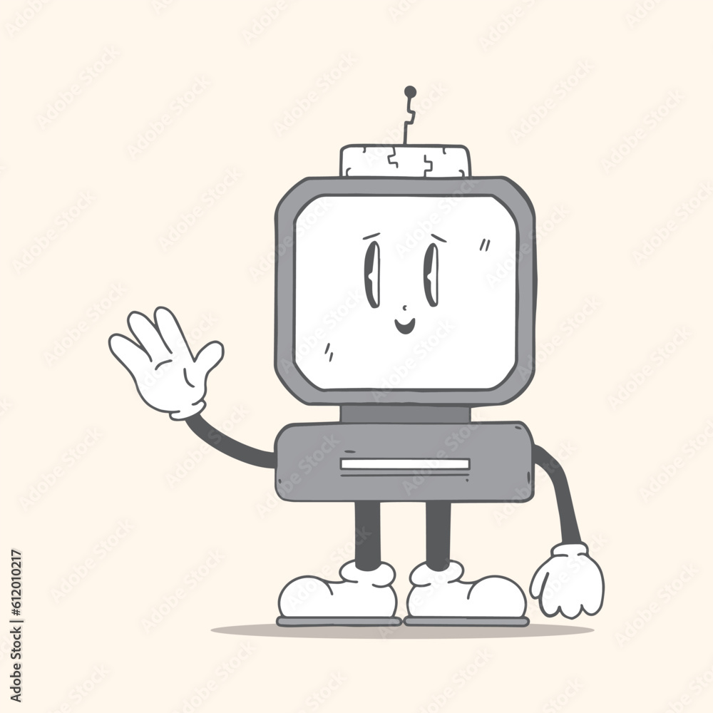 Naklejka premium RETRO TECH CHARACTER MASCOT HAND DRAWING STYLE