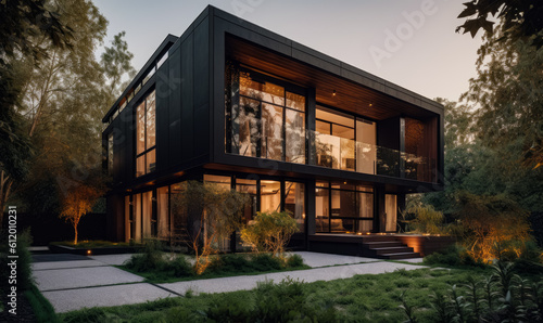 New designed residental house. Modern luxury exterior building. Generative AI.