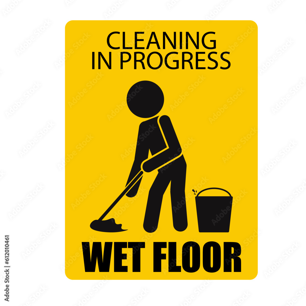 Printable safety sign stickman moping floor with water icon for safety