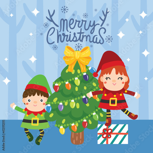 Cute Christmas cartoon illustration featuring festive characters and holiday elements.