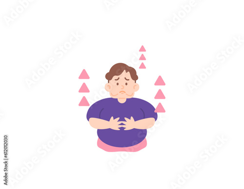 A man who is sad because he keeps gaining weight. a very fat or too fat man. suffering from obesity. Body weight is not ideal or overweight. health problems and diseases. illustration concept design