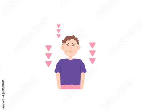 A man who is sad because he keeps losing weight. a thin man. suffering from Anorexia. Weight is not ideal. health problems and diseases. illustration concept design. vector elements. white background