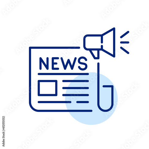 Breaking news. Folded newspaper and megaphone. Pixel perfect, editable icon