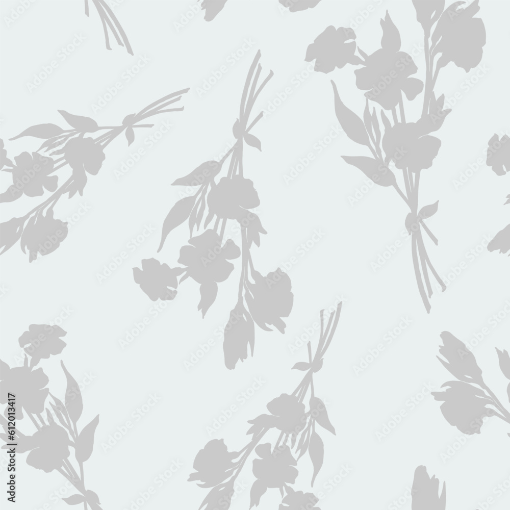 Obraz premium Seamless pattern with abstract plant elements in pastel colors. Simple silhouettes of flowers. Vector pattern. Simple, minimal, clean design.