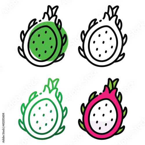 Dragon fruit icon design in four variation color