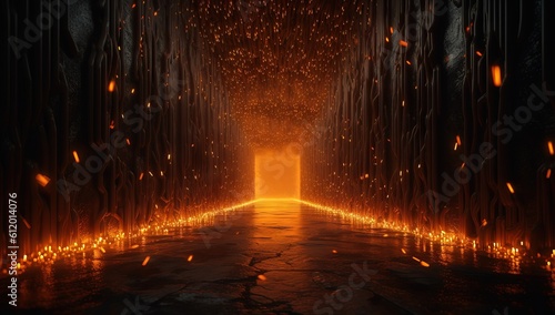 hallway with orange flames in the background