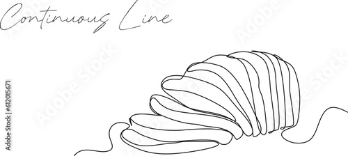 Continuous line vector illustration drawing of white bread abstract background drawn with one line. 