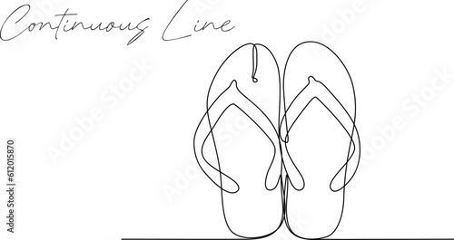 Continuous set line drawing of flip flops. Flip-flops icon. Abstract background drawn with one line. Vector illustration.