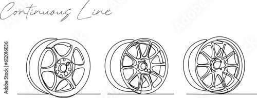 continuous line car wheel bundle set white background