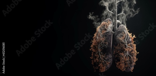 Lungs after smoking banner. Generate Ai