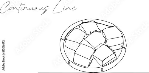continuous line of tofu food white background