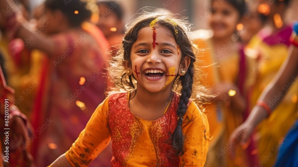 With her family, a small girl celebrates Teej. GENERATE AI With her family, a small girl celebrates Teej. GENERATE AI