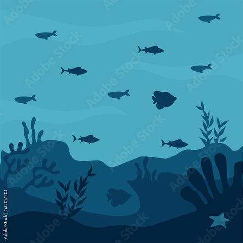 Fototapeta Naklejka Na Ścianę i Meble -  Underwater life background illustration with cute diver character
