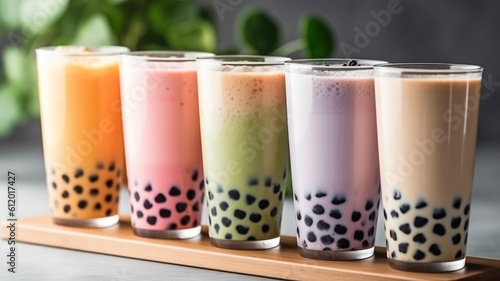 ice-cold glasses of creamy boba or bubble tea. GENERATE AI