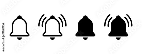 Notification bell icon set. Alarm symbol. Ringing bells. incoming inbox message sign, outline flat notification reminder icons collection. vector illustration