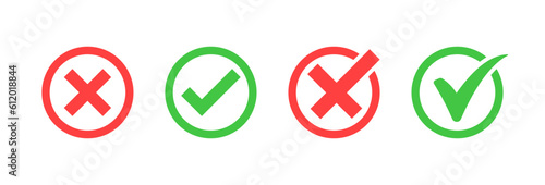 check mark icon button set. check box icon with right and wrong buttons and yes or no checkmark icons in green tick box and red cross. vector illustration