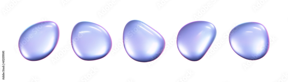 Poster 3d holographic liquid shape, iridescent chrome fluid bubble set ...