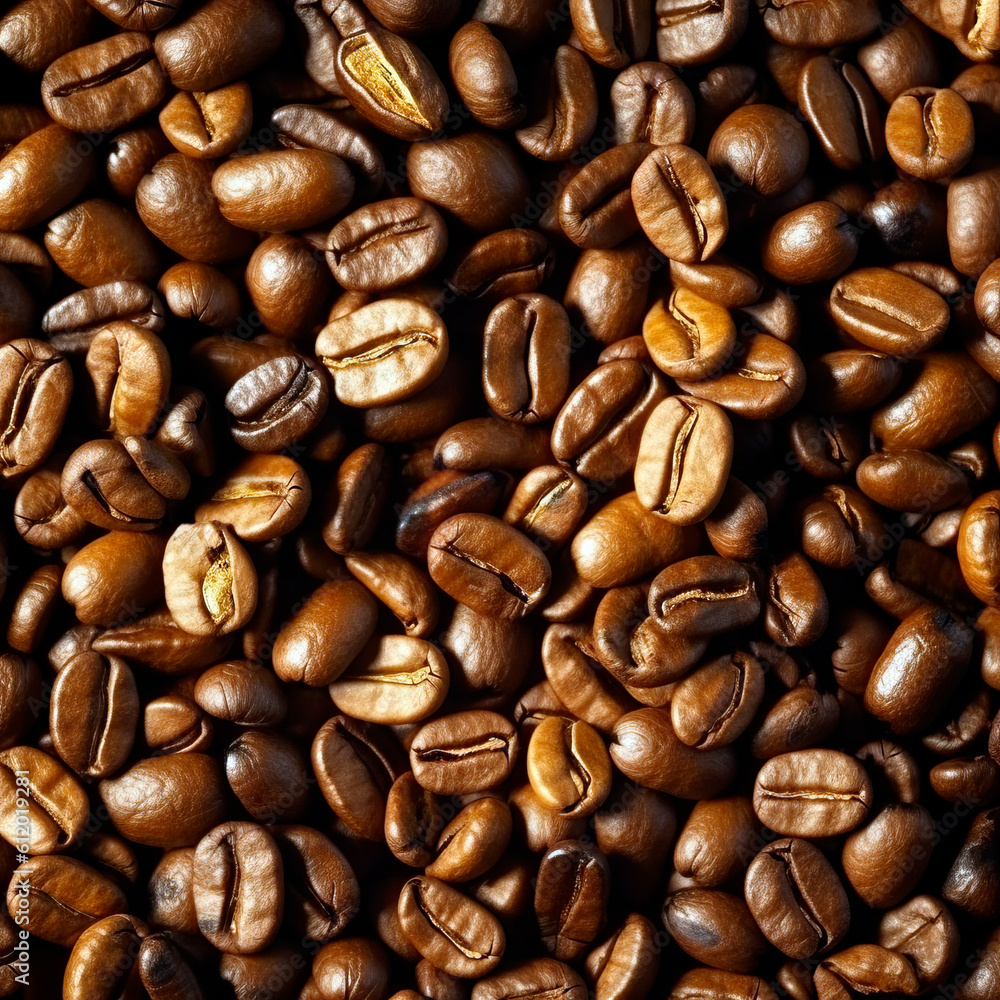 Roasted coffee beans texture. Close up background. Ai Generative illustration. Roasted coffee beans texture. Close up background. Ai Generative illustration.