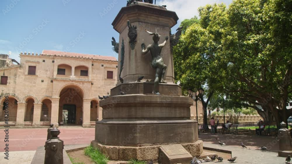 Columbus Statue and Cathedral, Parque Colon, Santo Domingo. Dominican Republic. Columbus Statue and Cathedral, Parque Colon, Santo Domingo. Dominican Republic.