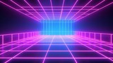 3d render, abstract neon background, virtual reality space, pink blue grid in ultraviolet spectrum, chart field, frontal perspective view, Generative AI