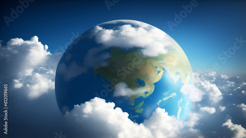 Planet Earth is shrouded in clouds in outer space. Weather forecast  cloudy and rainy weather. Generation AI