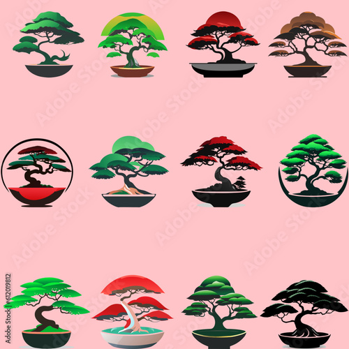 Bonsai Tree and pot icon set