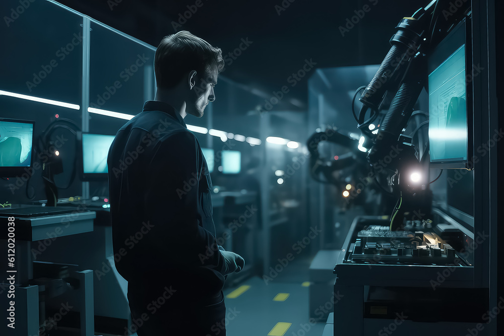 Engineer working on desktop computer, screen showing software, AI Engineer working on desktop computer, screen showing software, AI