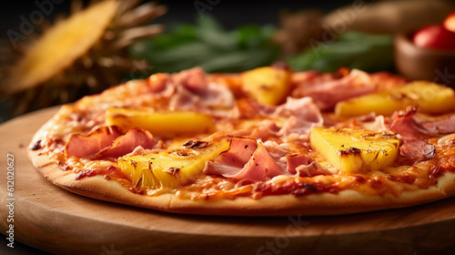 Tropical Joy in Every Bite: Relishing the Irresistible Pleasure of Pizza Hawaii, Generative AI.