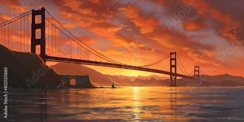 Golden Gate Bridge at Sunset -ai generated © dasom