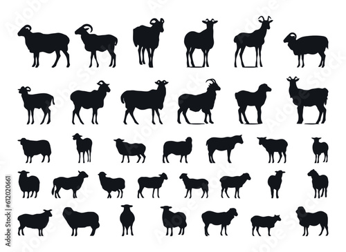 sheep and goat silhouettes set illustration vector