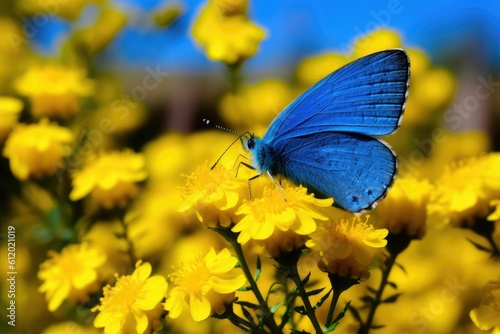 Blue Butterfly on Yellow Flower -ai generated © dasom