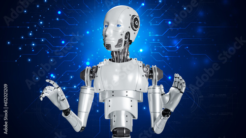 Robot are assistant  for provide access to data growth of business in online network  Robot application and global connection  AI  Artificial intelligence.