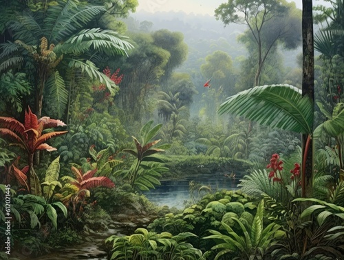 Lush Tropical Rainforest for Biodiversity Study -ai generated