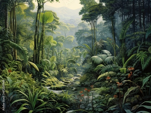 Lush Tropical Rainforest for Biodiversity Study -ai generated