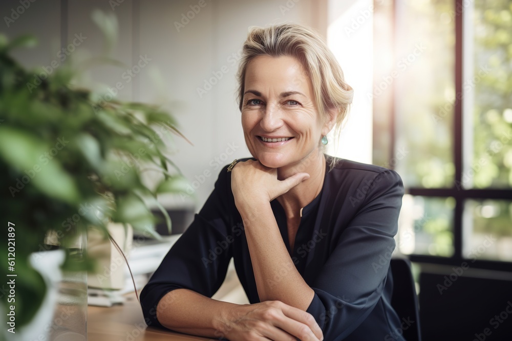 business businesswoman office mature middle aged meeting woman portrait corporate manager smiling happiness professional executive worker businessperson, created using generative ai technology