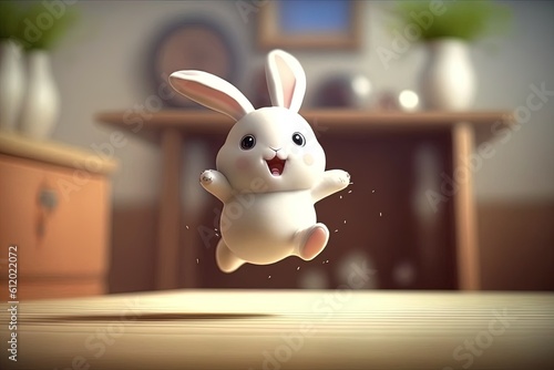 A little bunny jumping with a blurred background generated by AI