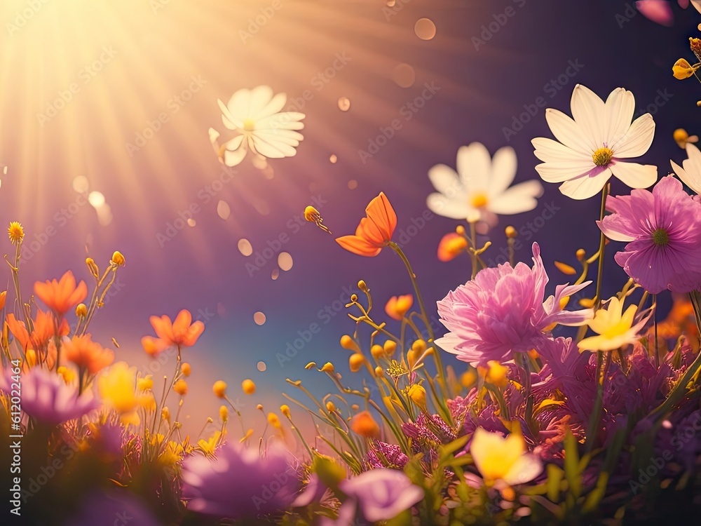 spring colorful bloome flower background. ai generative