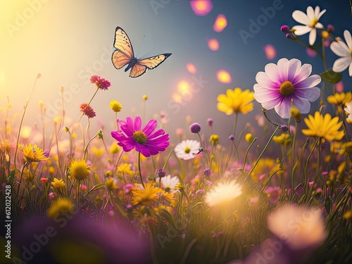 spring colorful flower background. ai generative